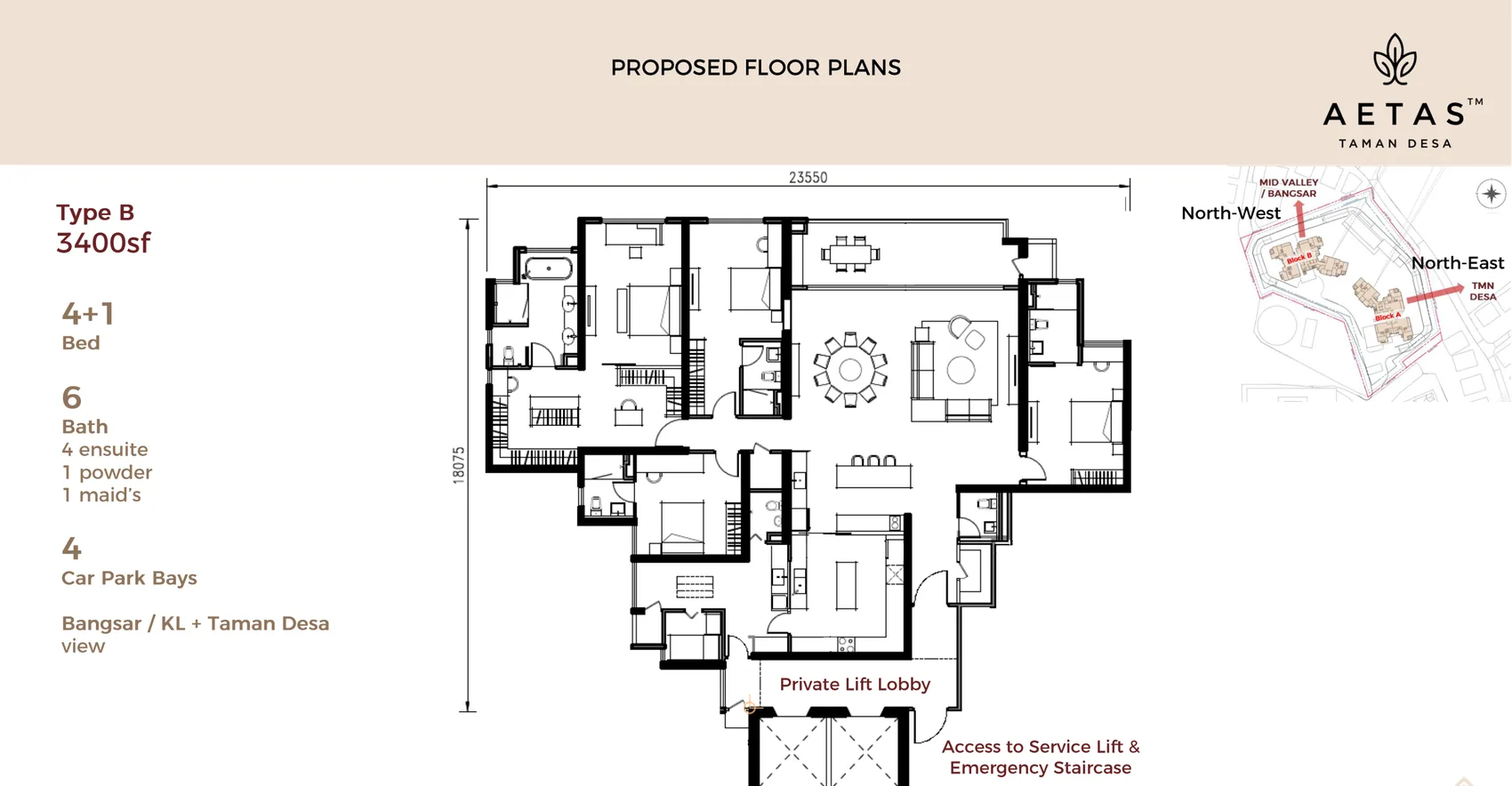 AETAS Taman Desa Type B floor plan, 3,400 sq ft, 4+1 bedrooms