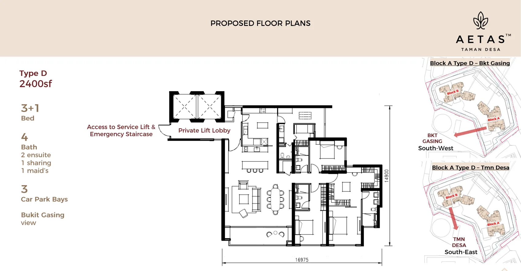 AETAS Taman Desa Type D floor plan, 2,400 sq ft, 3+1 bedrooms